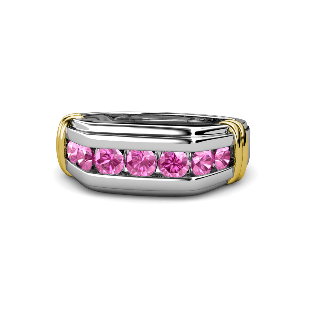 Brad Pink Sapphire 7 Stone Men Wedding Ring (8.5 mm) 